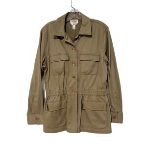 Talbots Jacket Women M Beige Boyfriend Field Utility Cargo Military Barn Chore